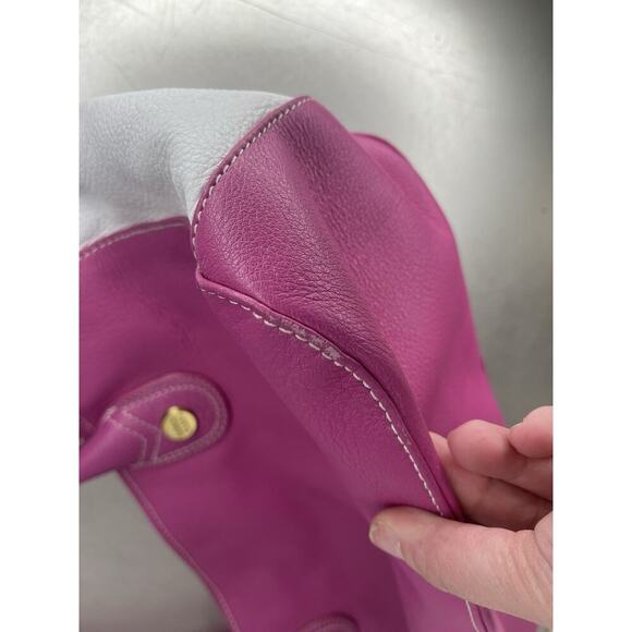 Sigrid Olsen Leather Shoulder Bag Pink Color Block Top Handle Tote - Picture 7 of 7